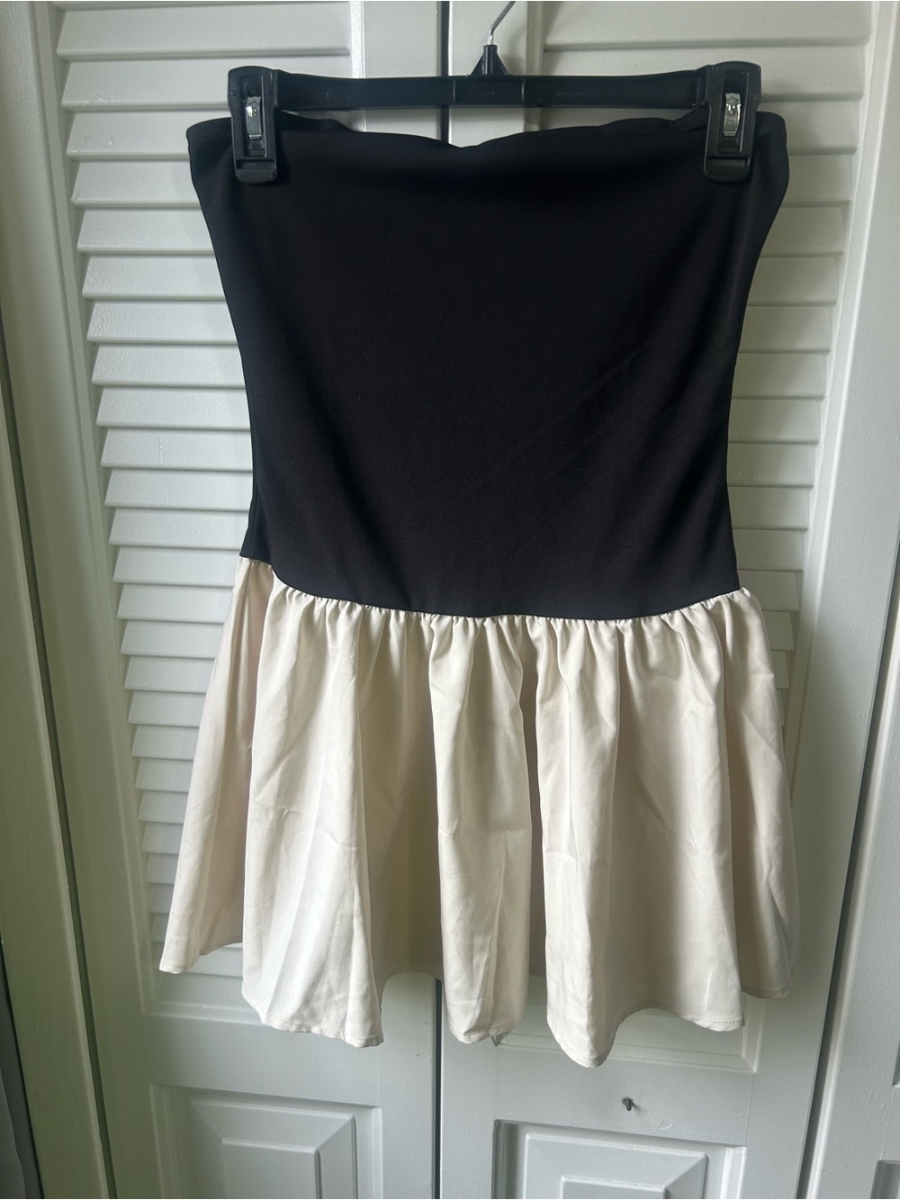 Strapless Black and Cream Mini Dress